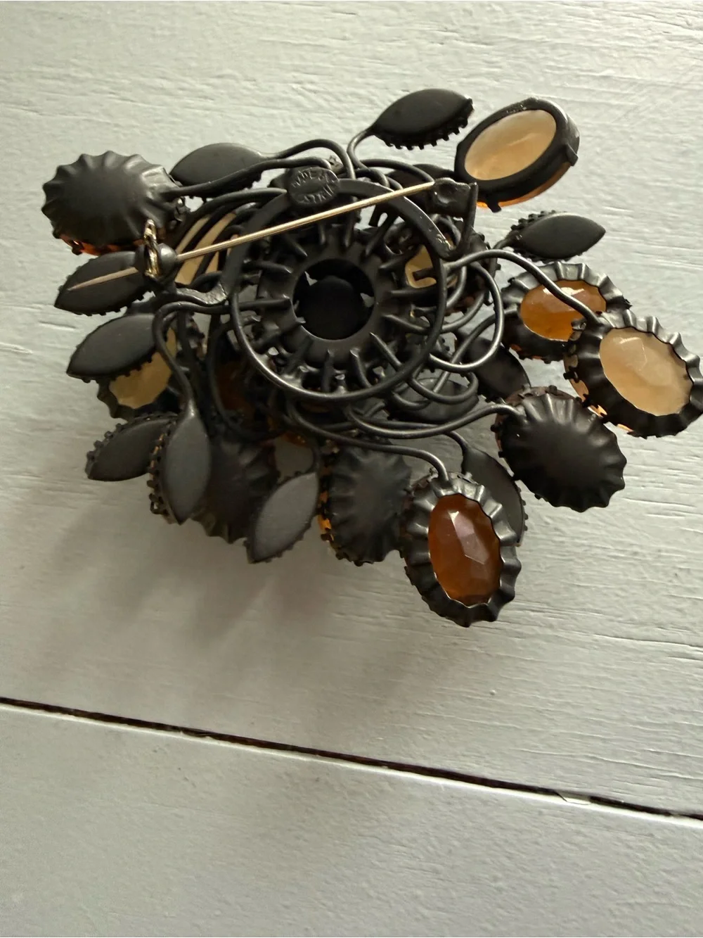 Amber Crystal Cluster Vintage Brooch